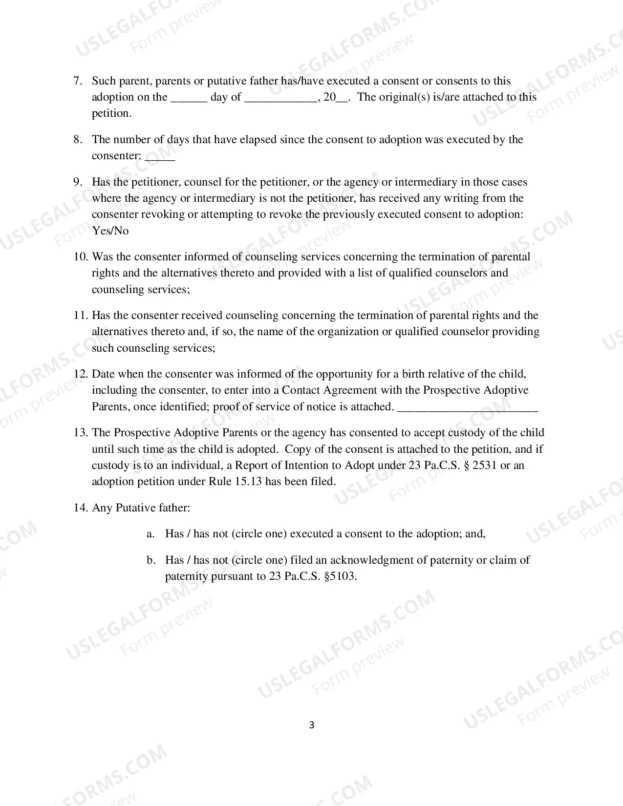 Preview Petition to Confirm Consent to Adoption