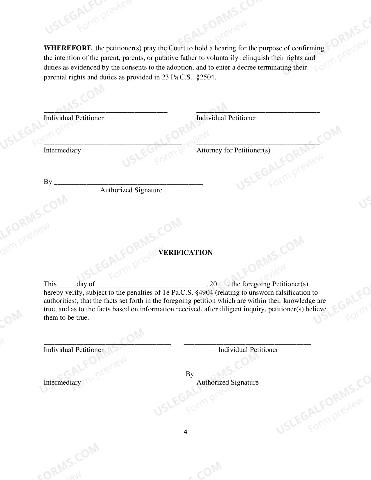 Preview Petition to Confirm Consent to Adoption