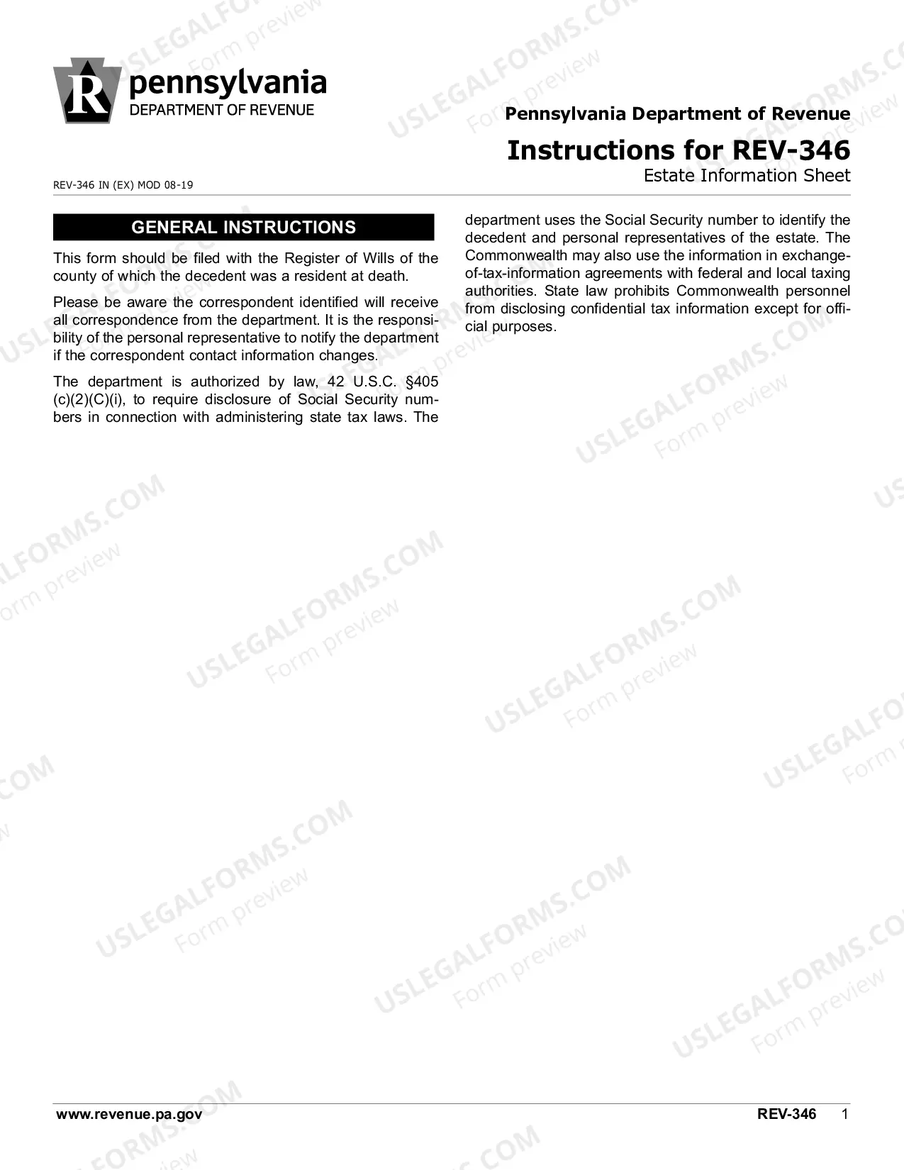 Preview REV-346 -- Estate Information Sheet