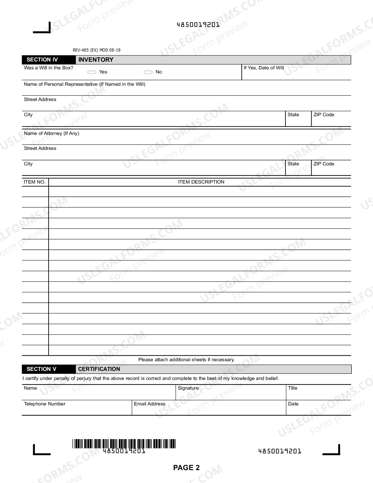 Preview REV-485 -- Safe Deposit Box Inventory
