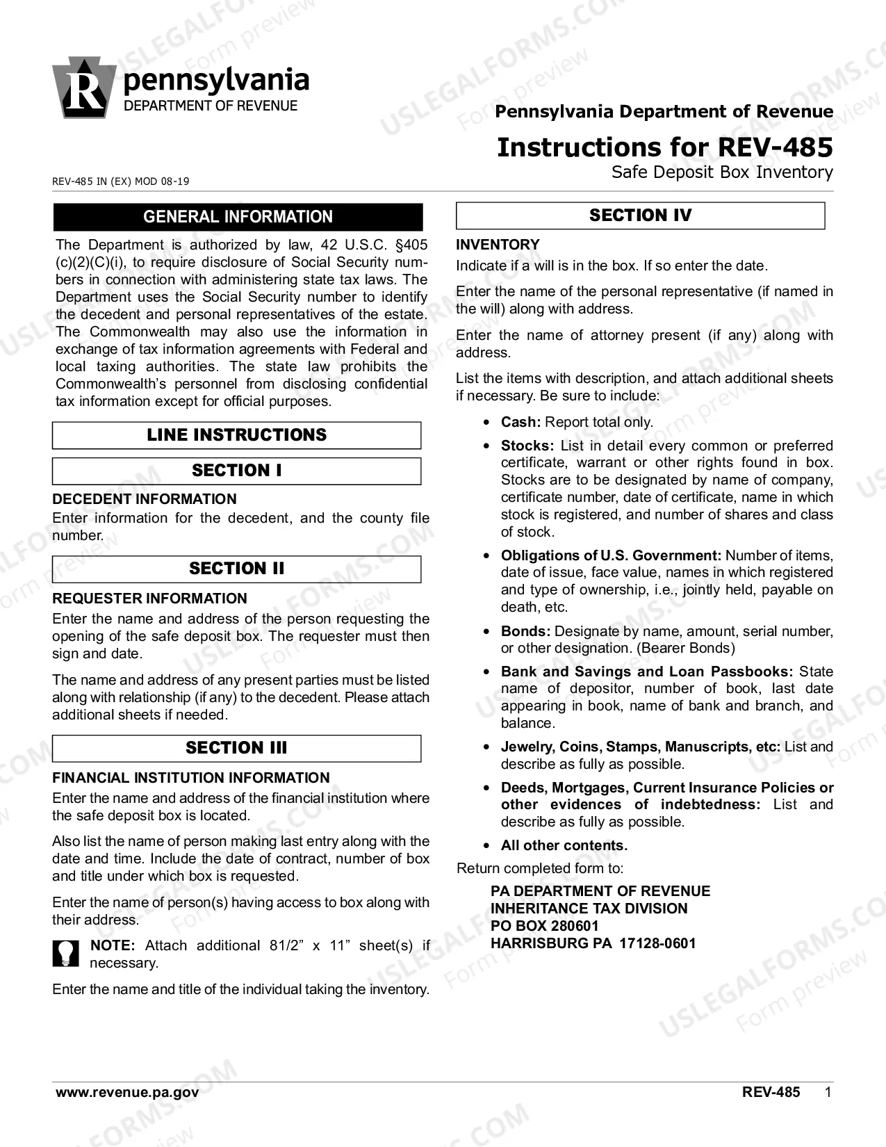 Preview REV-485 -- Safe Deposit Box Inventory