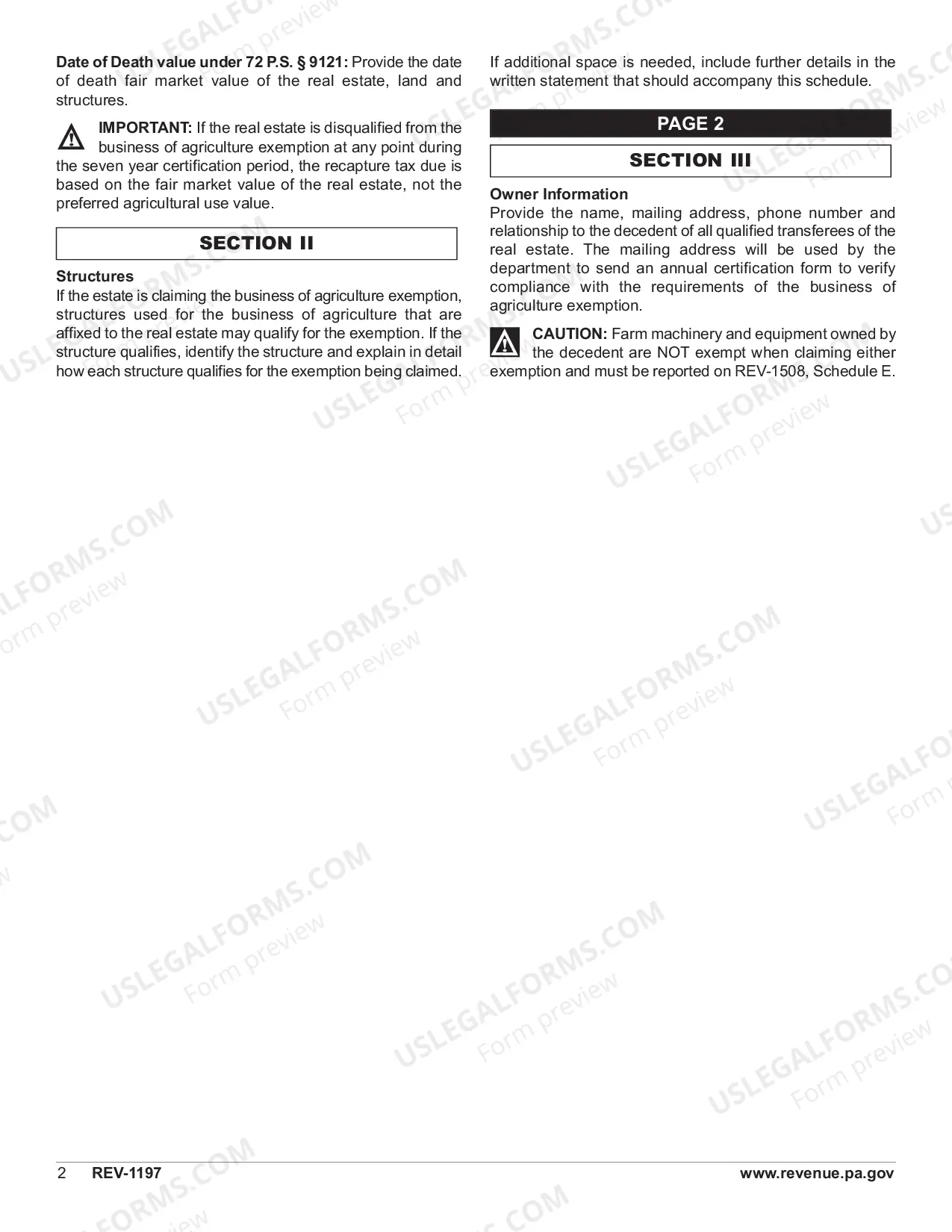 Preview REV-1197 -- Schedule AU -- Agricultural Use Exemptions