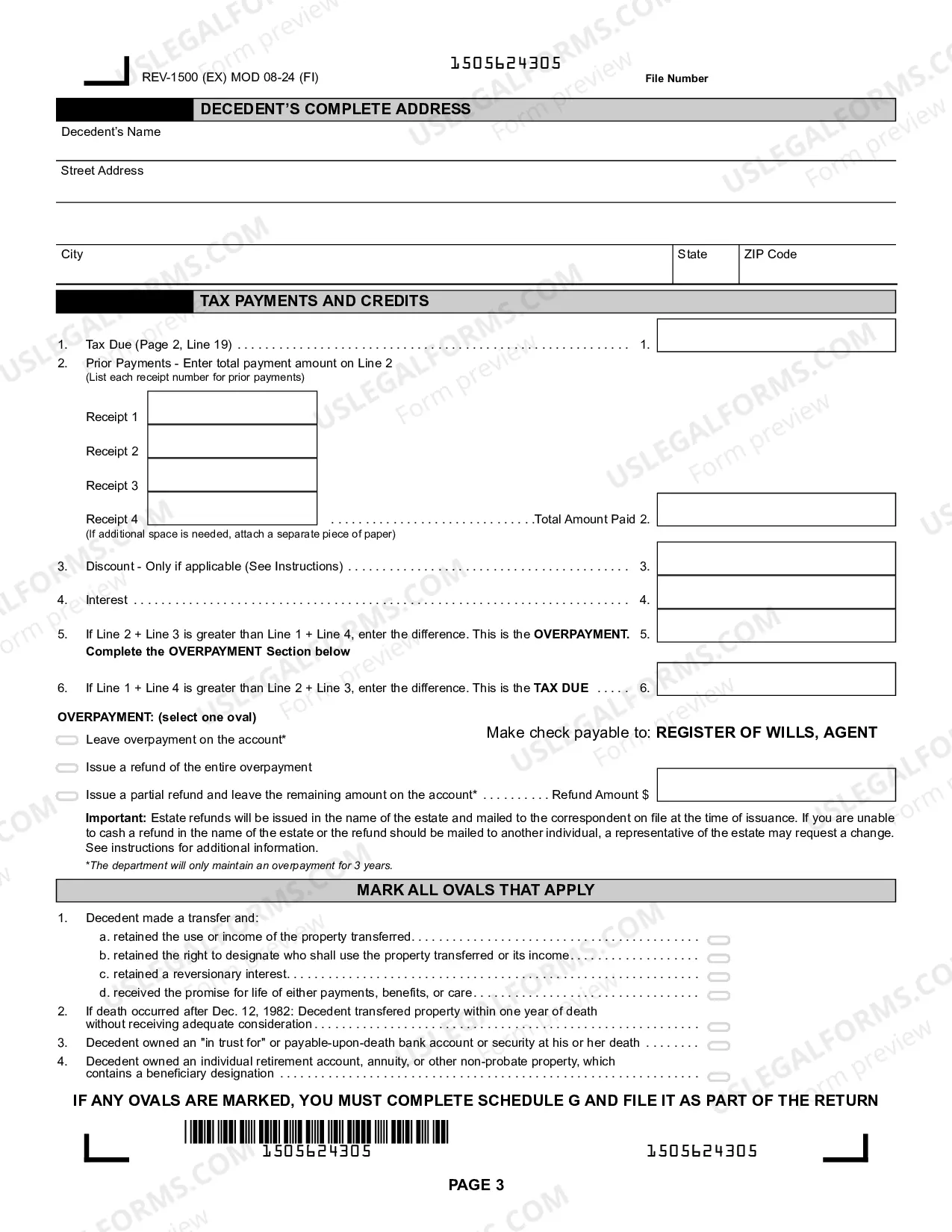 Preview REV-1500 -- Inheritance Tax Return - Resident Decedent