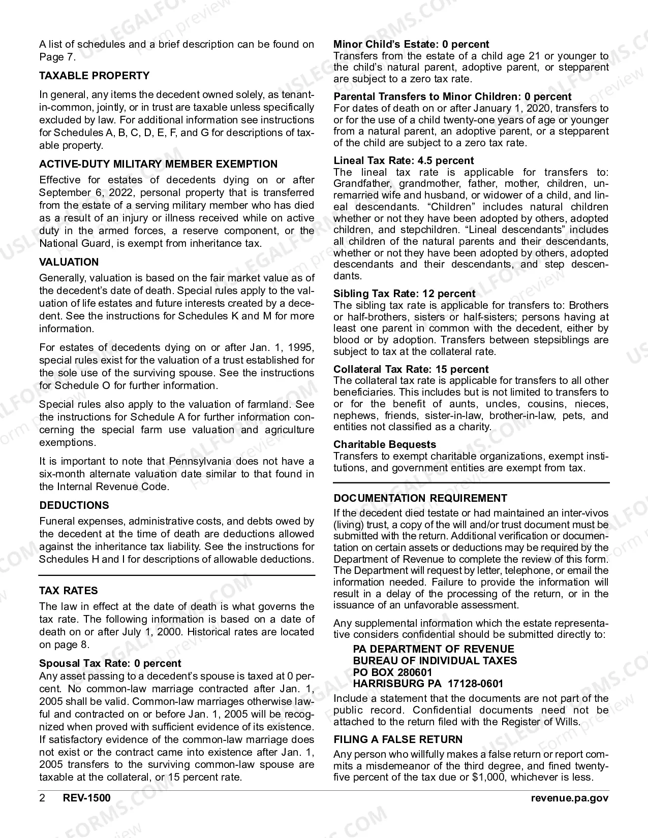 Preview REV-1500 -- Inheritance Tax Return - Resident Decedent