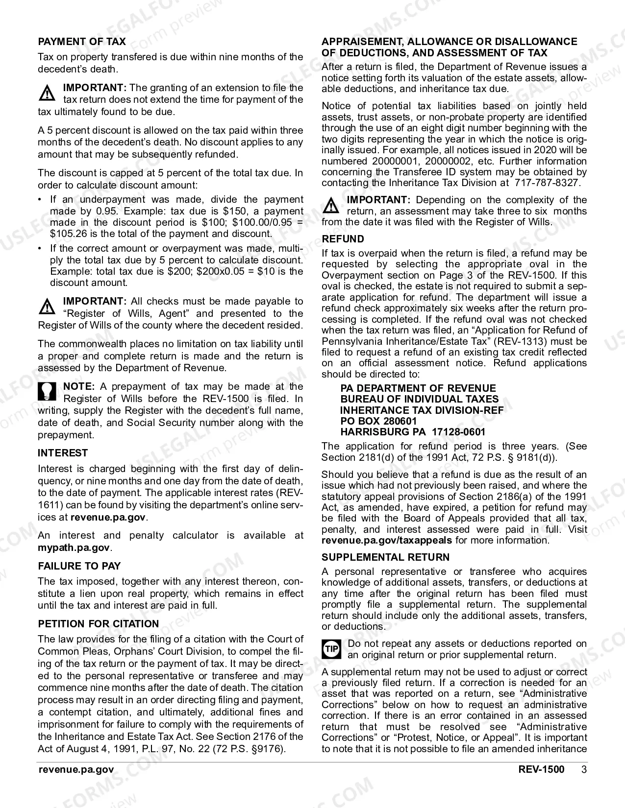 Preview REV-1500 -- Inheritance Tax Return - Resident Decedent