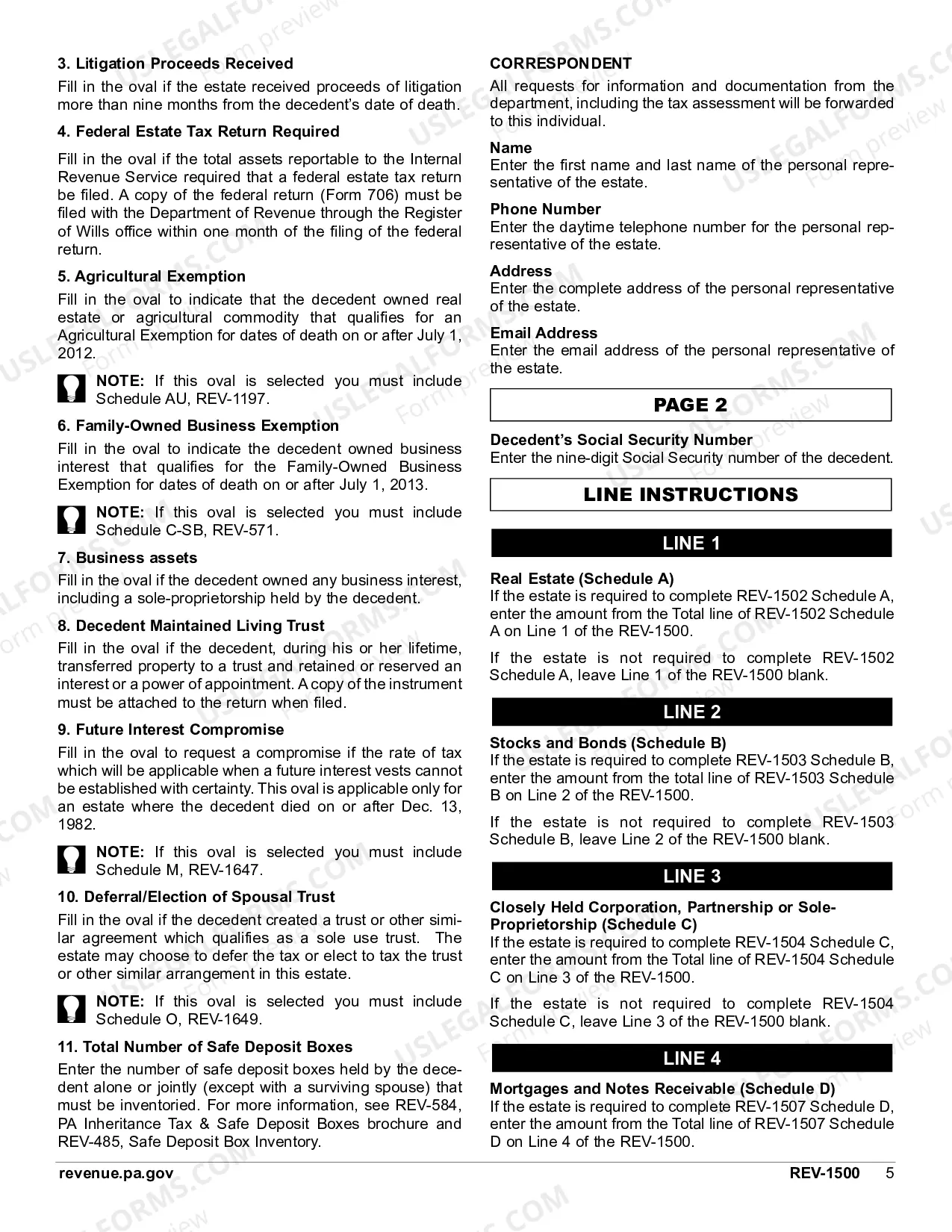 Preview REV-1500 -- Inheritance Tax Return - Resident Decedent