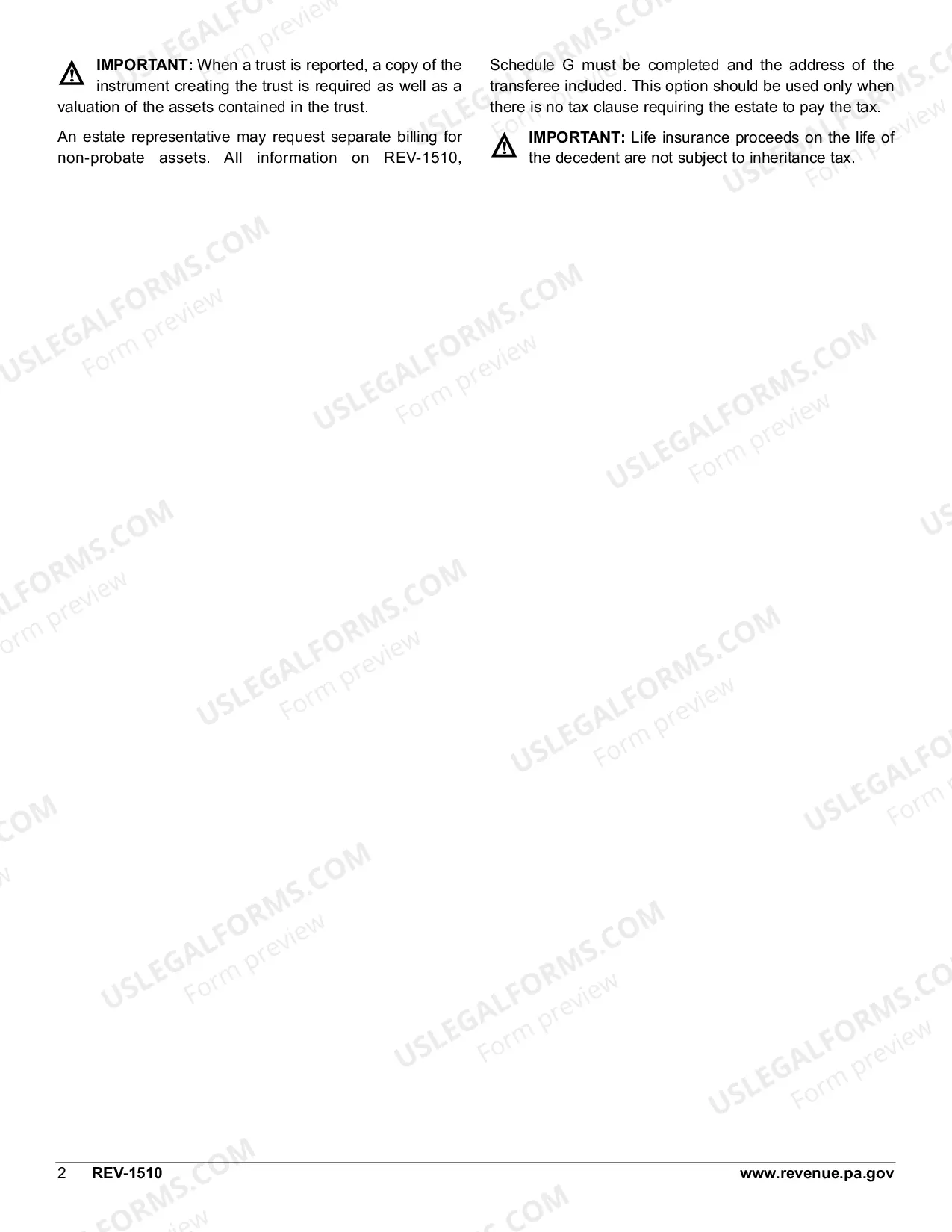 Preview REV-1510 Instructions -- Instructions for REV-1510 Schedule G - Inter-Vivos Transfers & Misc. Non-Probate Property