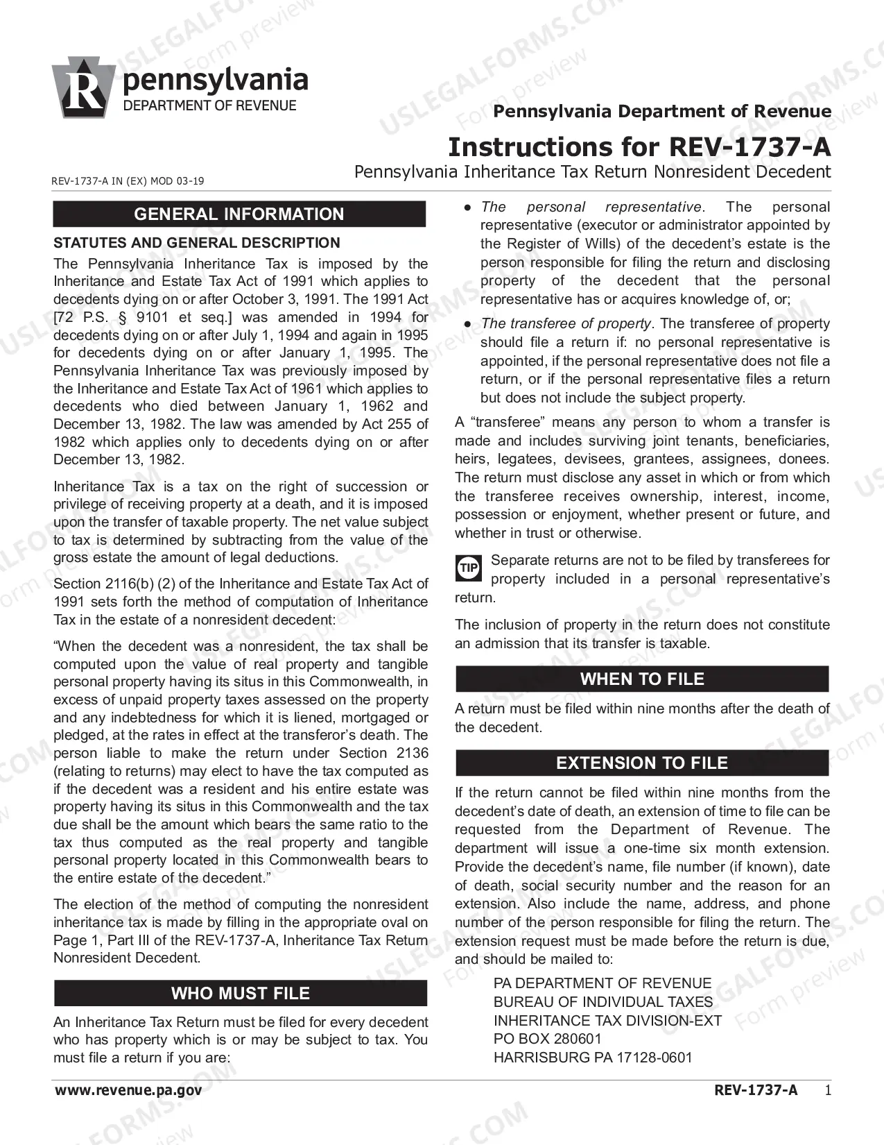 Preview REV-1736 -- Instructions For Form REV-1737-A