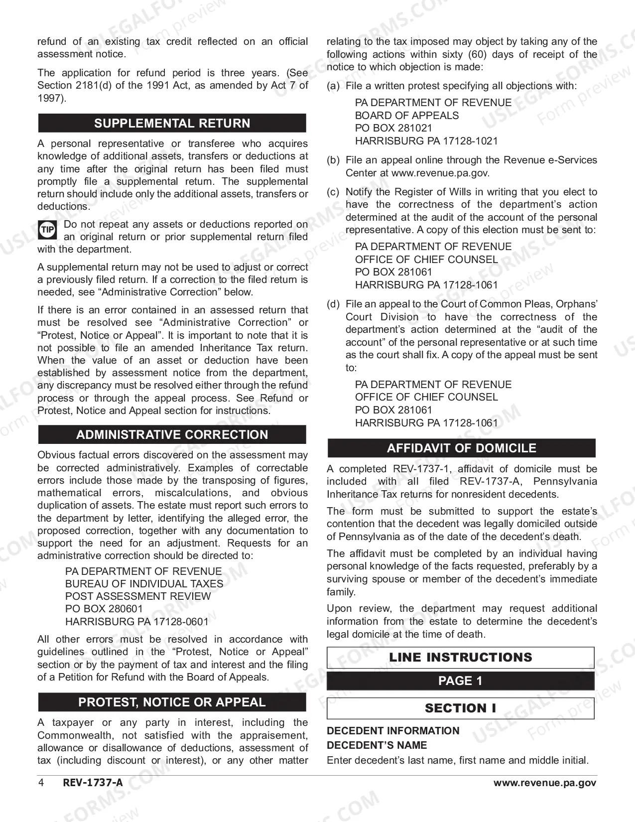 Preview REV-1736 -- Instructions For Form REV-1737-A