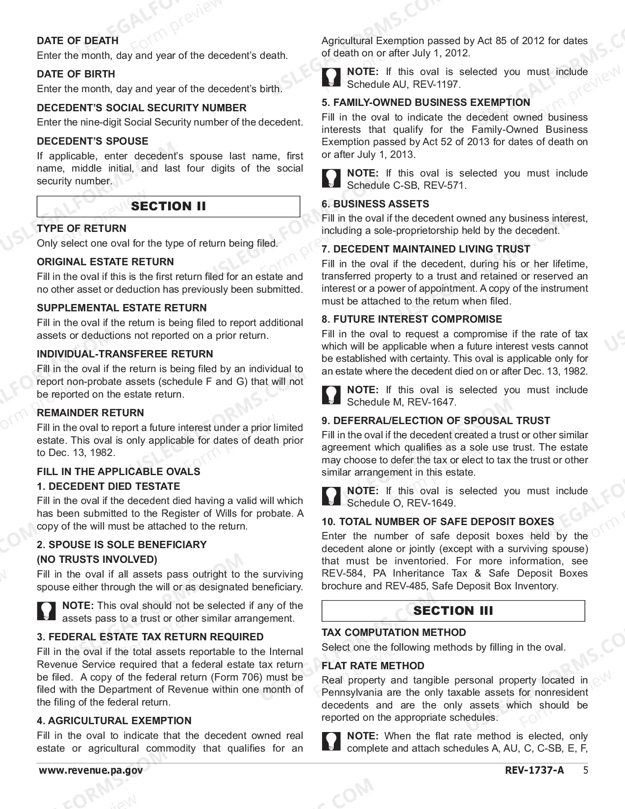 Preview REV-1736 -- Instructions For Form REV-1737-A