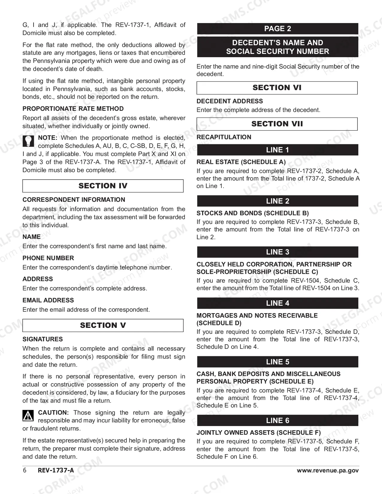 Preview REV-1737-A -- Inheritance Tax Return - Nonresident Decedent