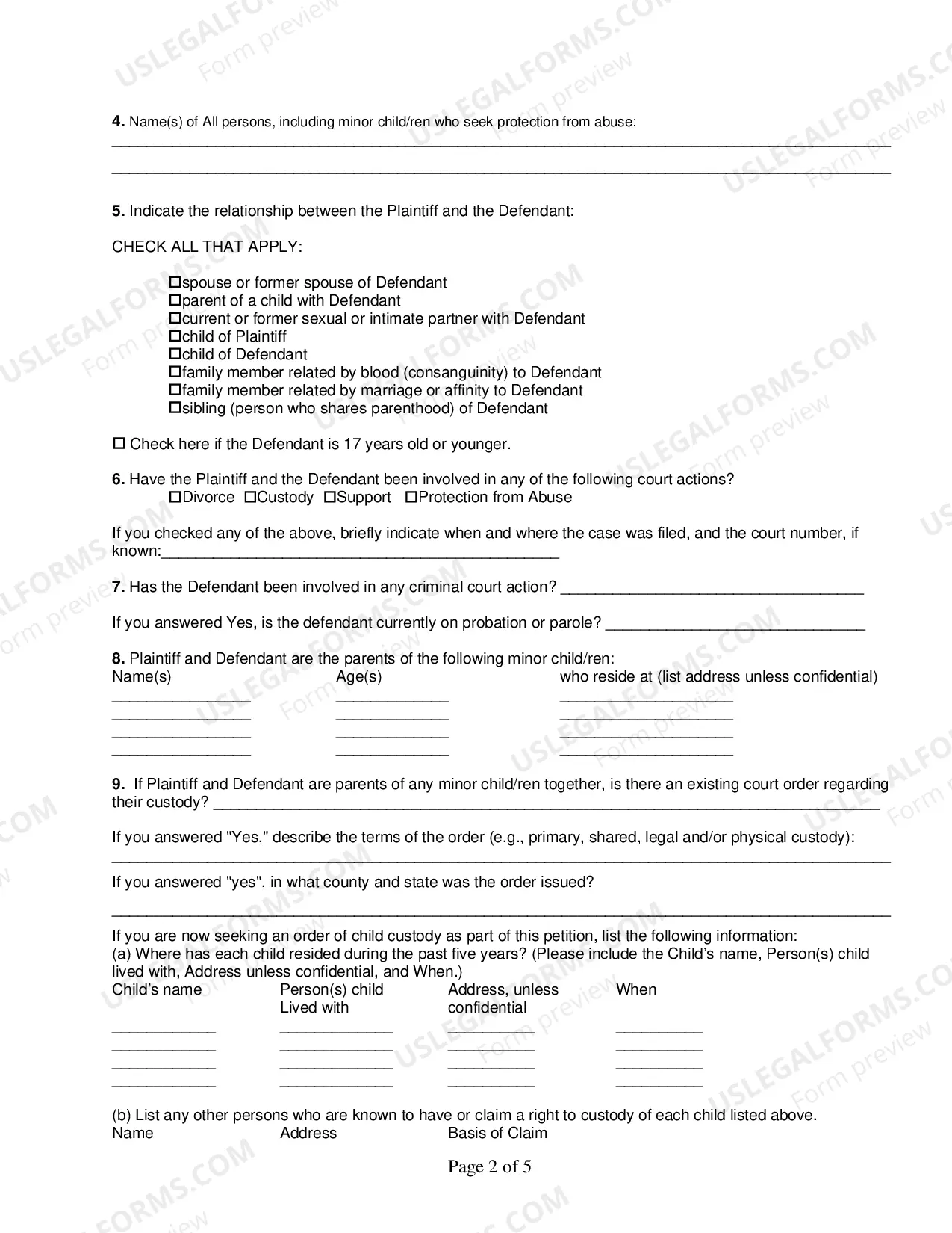 Preview Petition for Protection from Abuse in the Court of Common Pleas