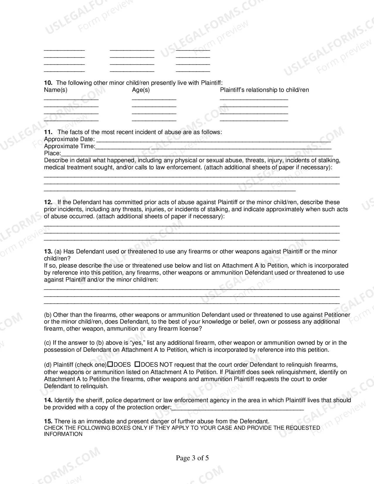 Preview Petition for Protection from Abuse in the Court of Common Pleas