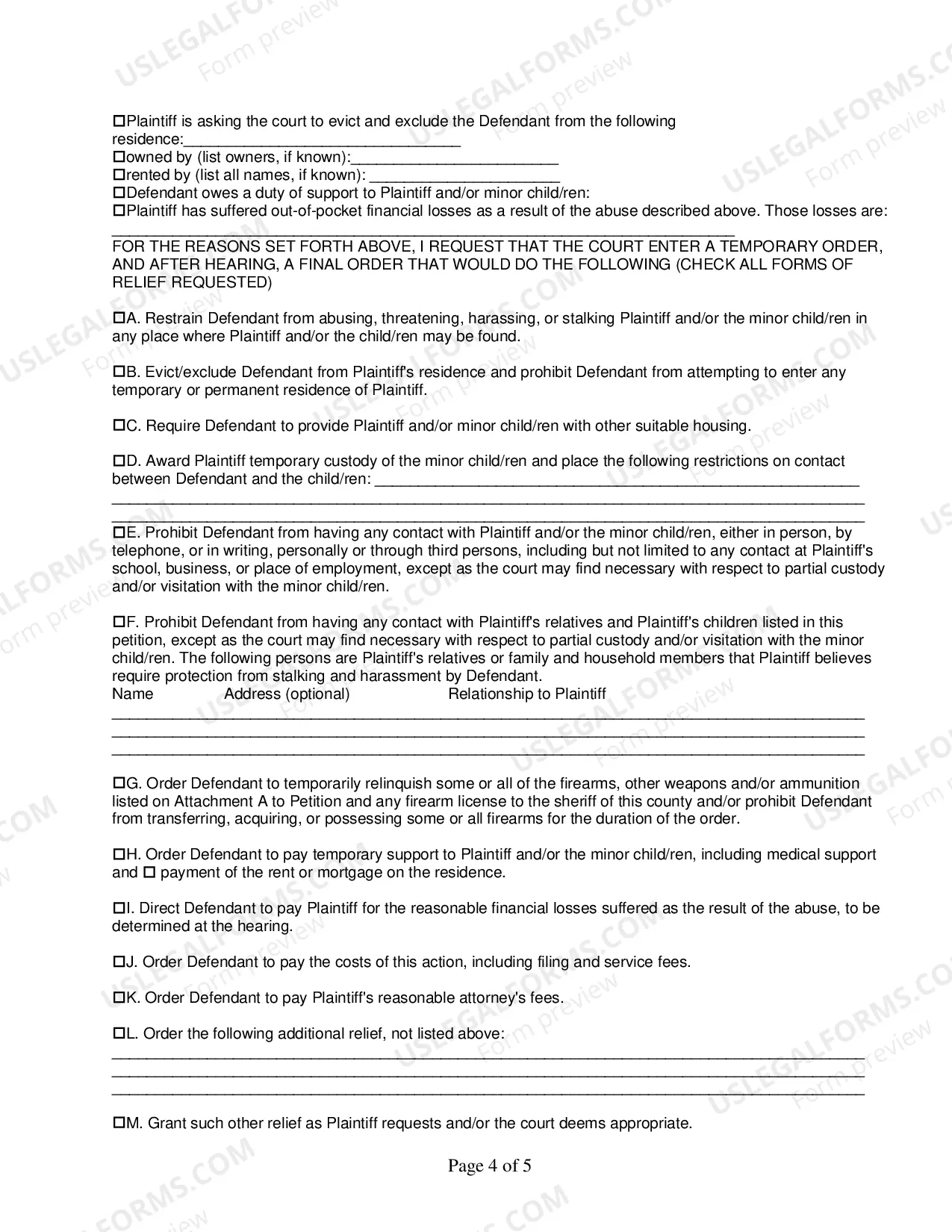Preview Petition for Protection from Abuse in the Court of Common Pleas
