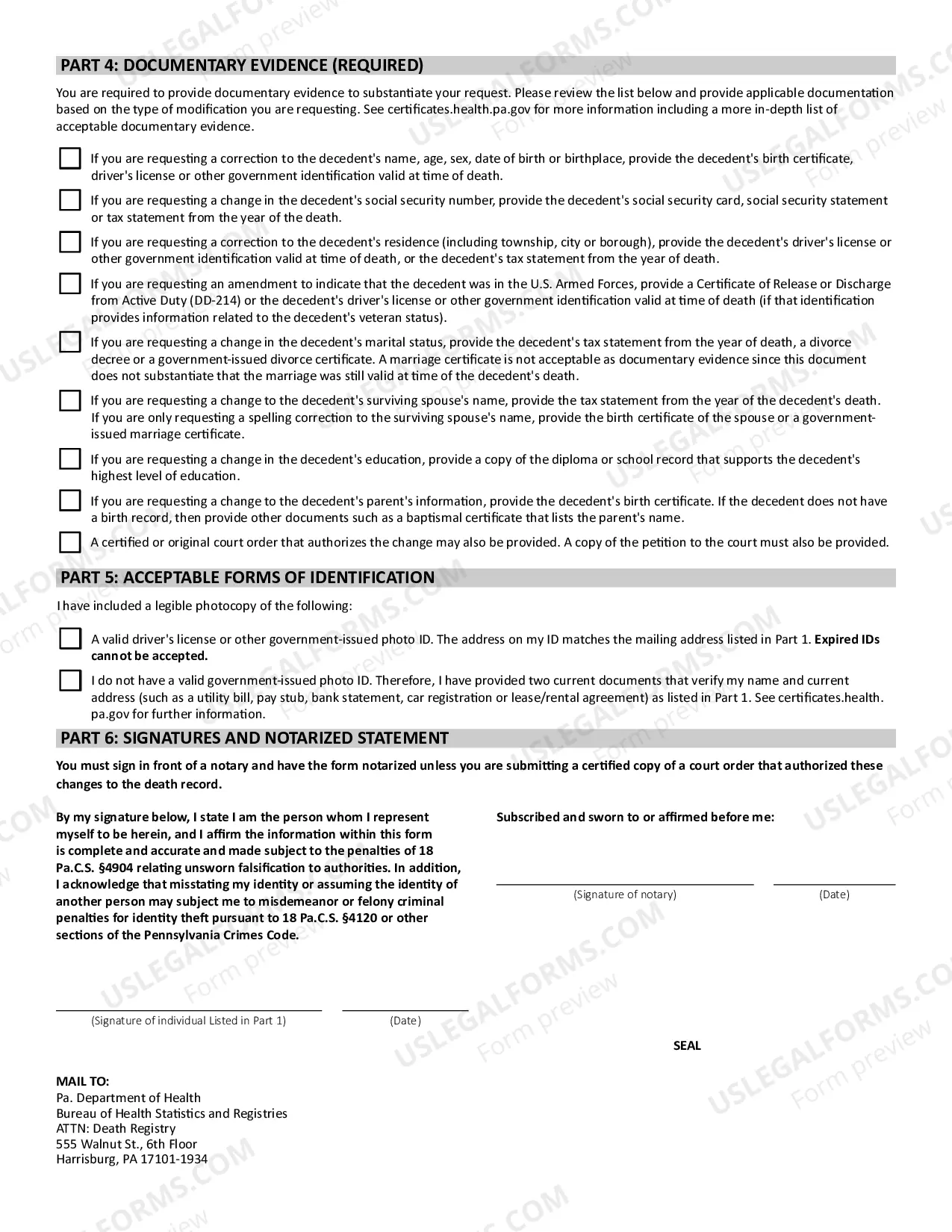 Preview Death Correction Statement