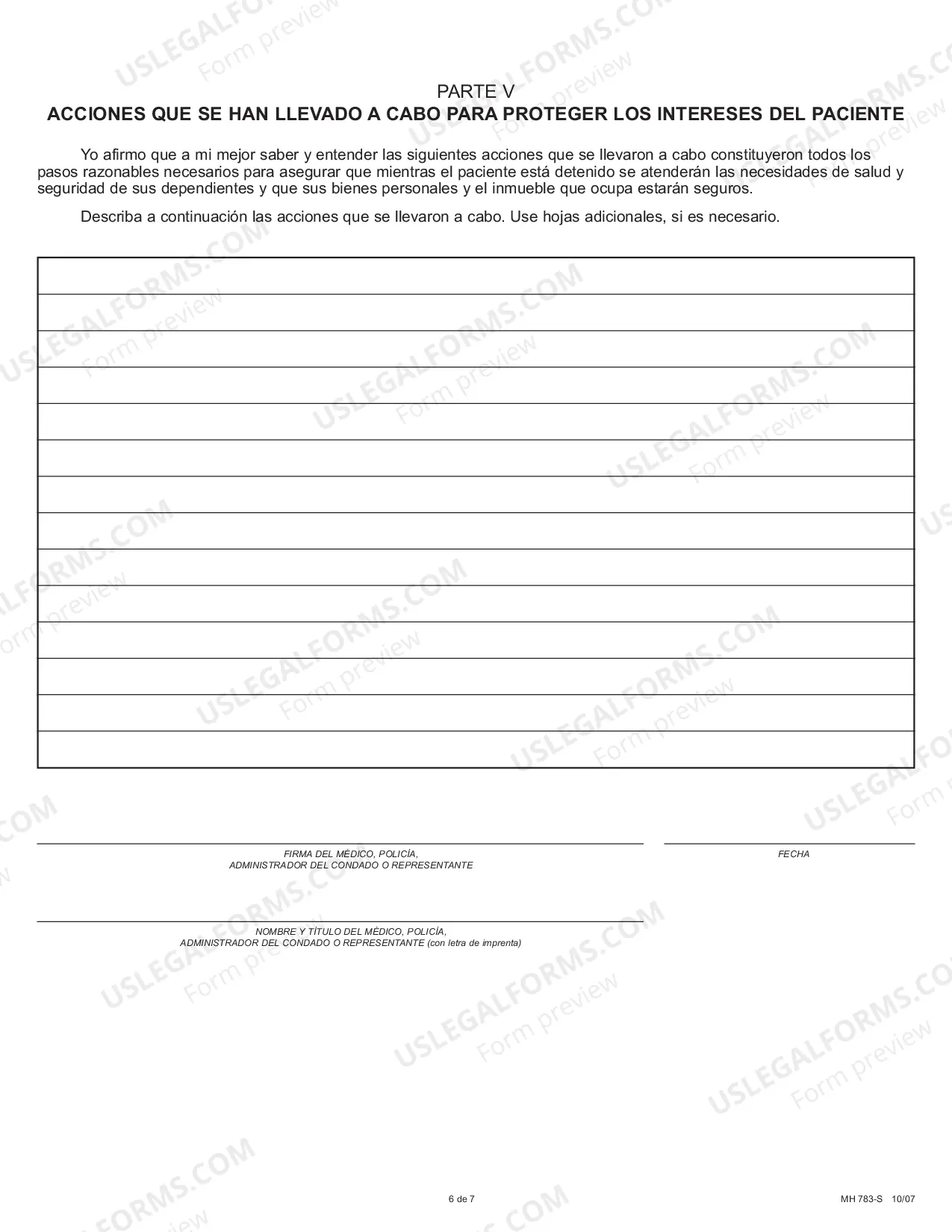 Preview Application for Involuntary Emergency Examination & Treatment - Spanish