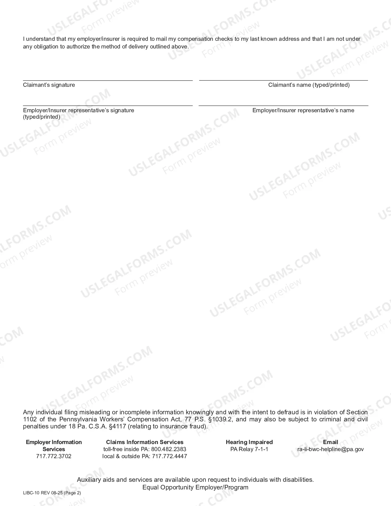 Preview Authorization for Alternative Delivery of Compensation Payments