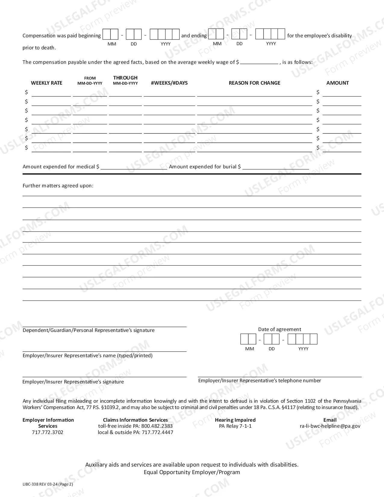 Preview Agreement for Compensation for Death