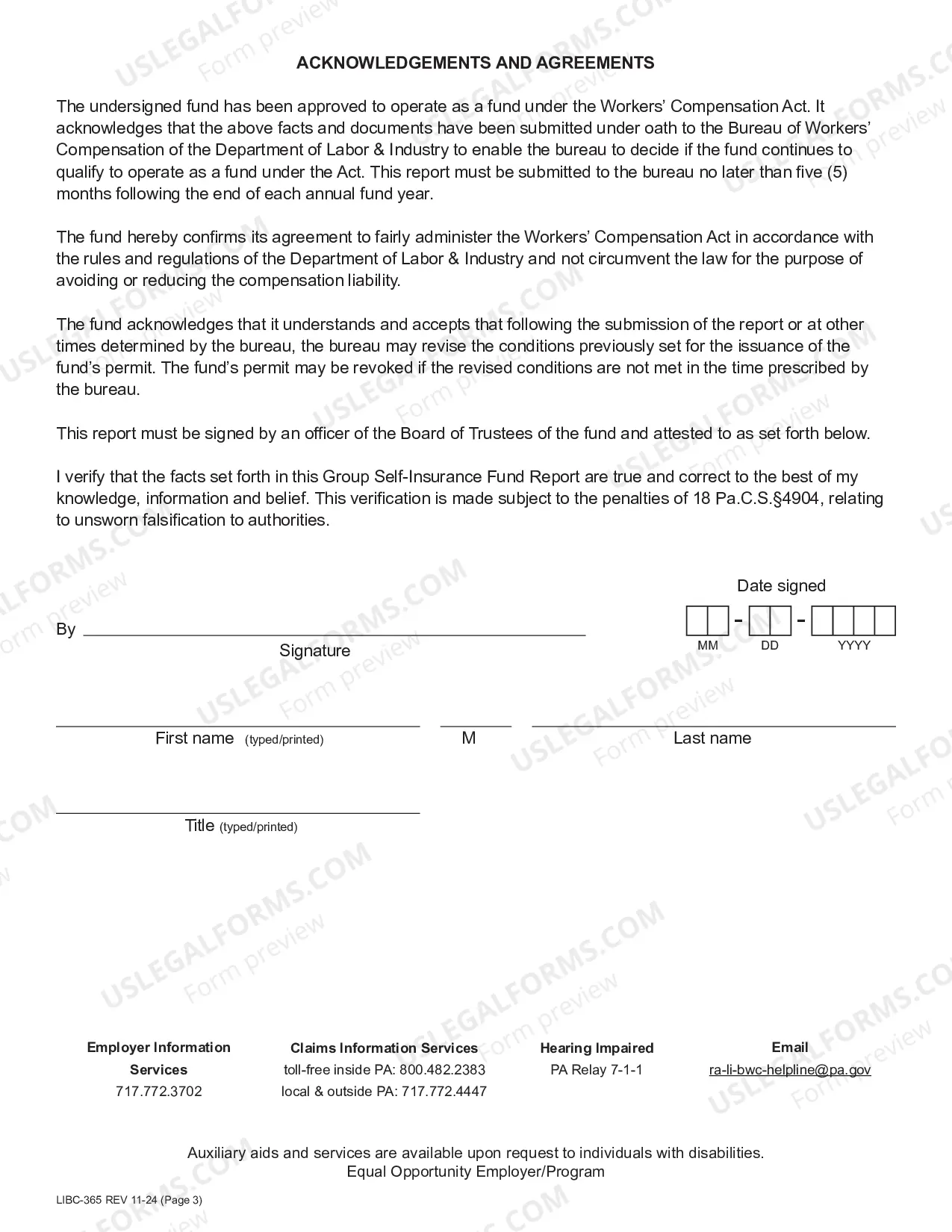Preview Supplemental information Addendum to Group Self-Insurance Fund Annual Report
