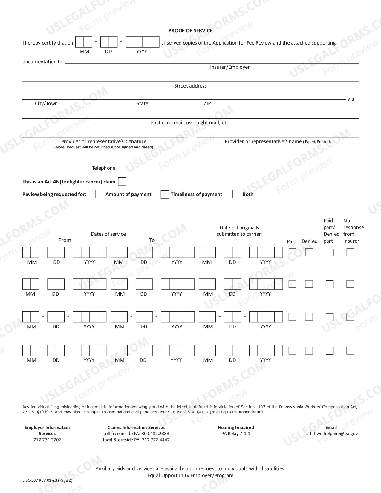 Preview Application for Fee Review Pursuant to Section 306(F.1) - OCR