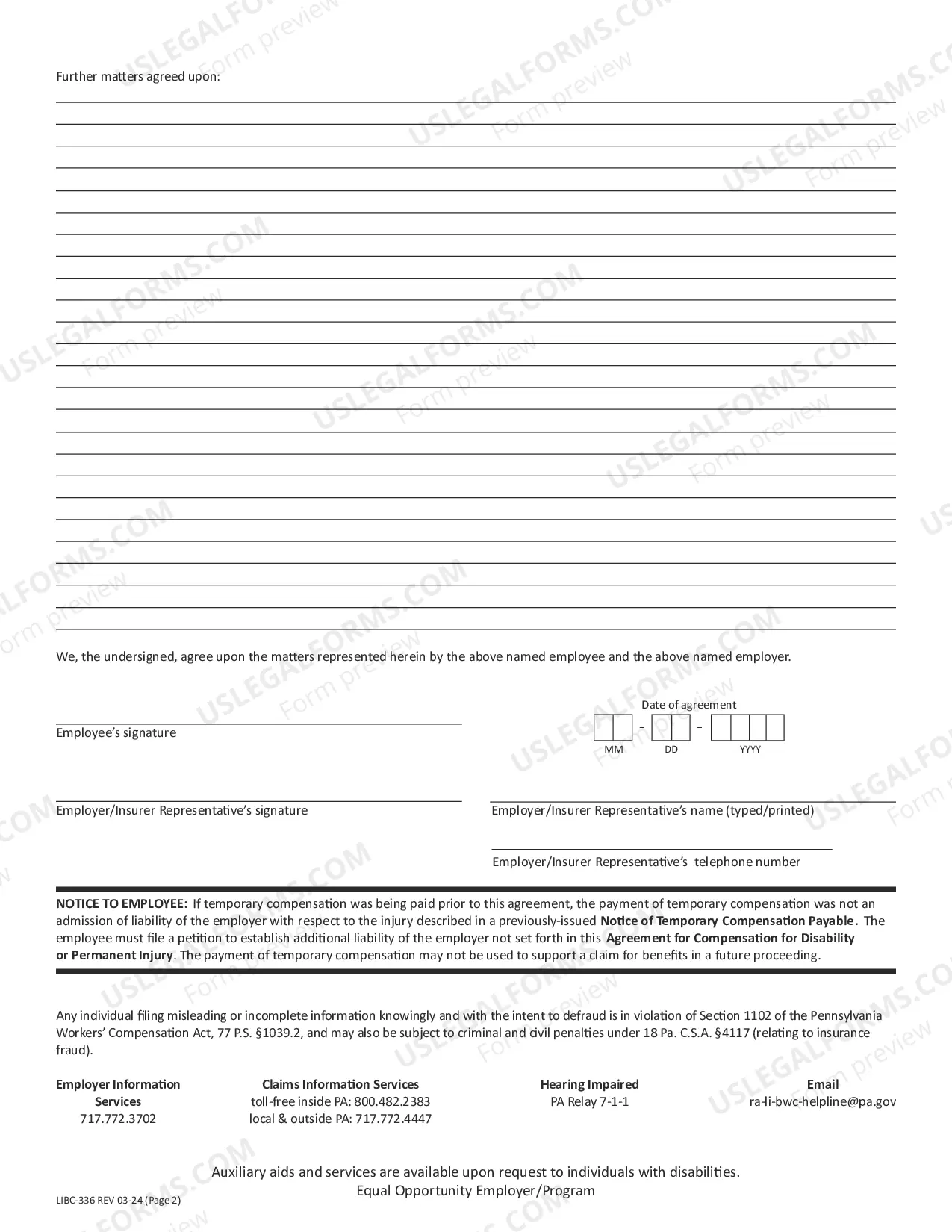Preview Agreement For Compensation For Disability Or Permanent Injury