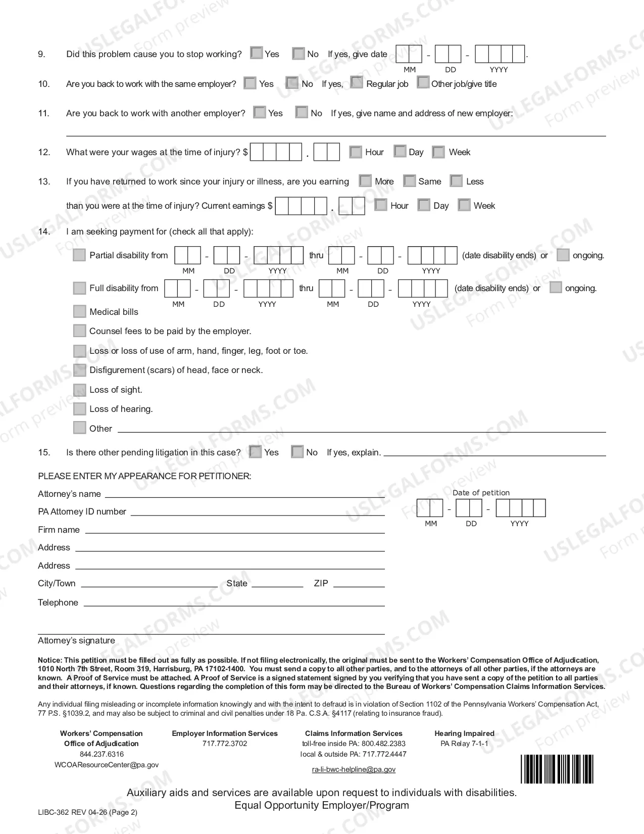 Preview Claim Petition For Workers Compensation