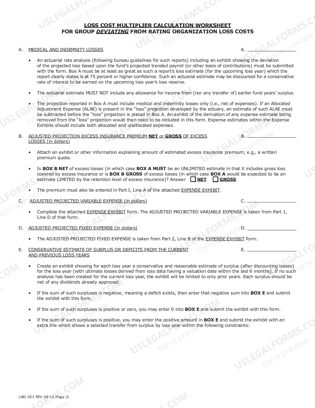 Preview Expense Loss Cost Multiplier Worksheet For Group Self-Insurance Fund