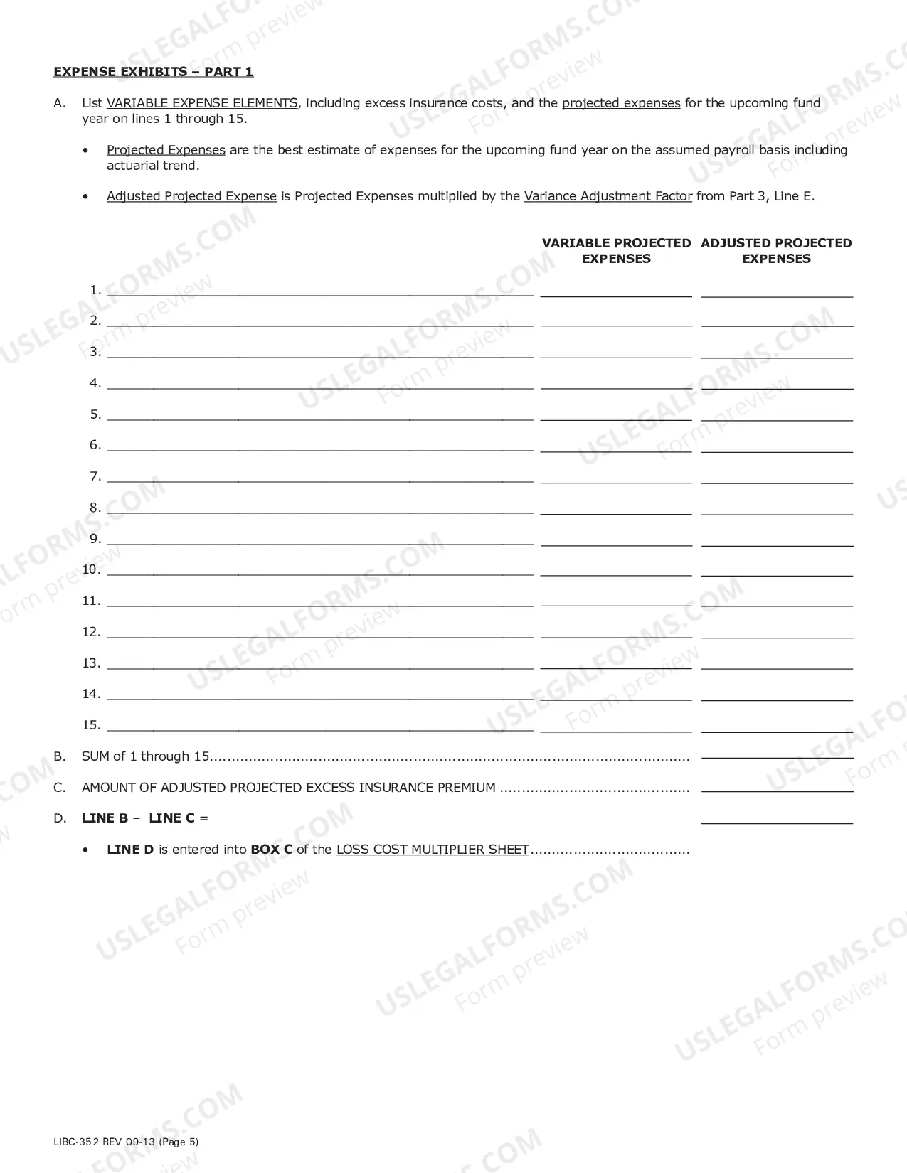 Preview Expense Loss Cost Multiplier Worksheet For Group Self-Insurance Fund