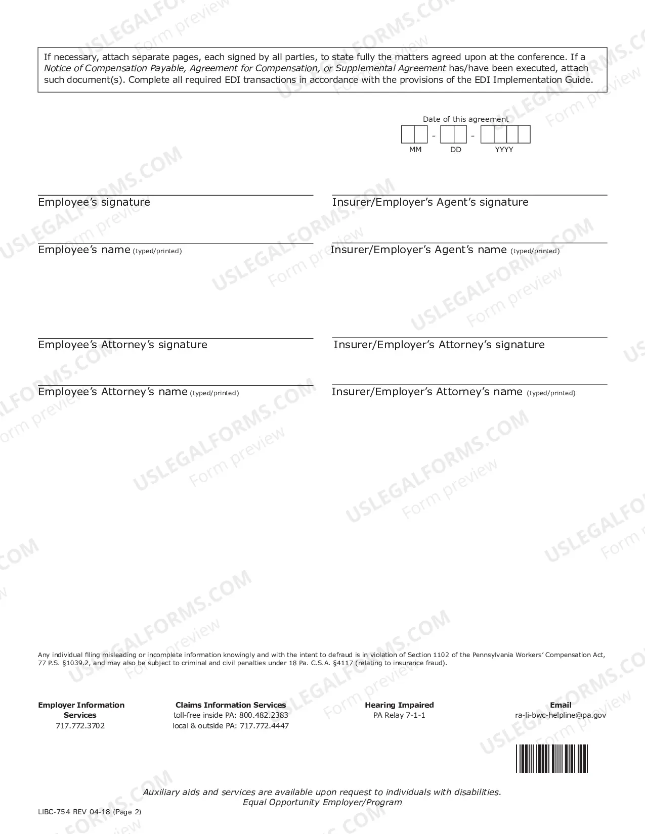 Preview Informal Conference Agreement Form