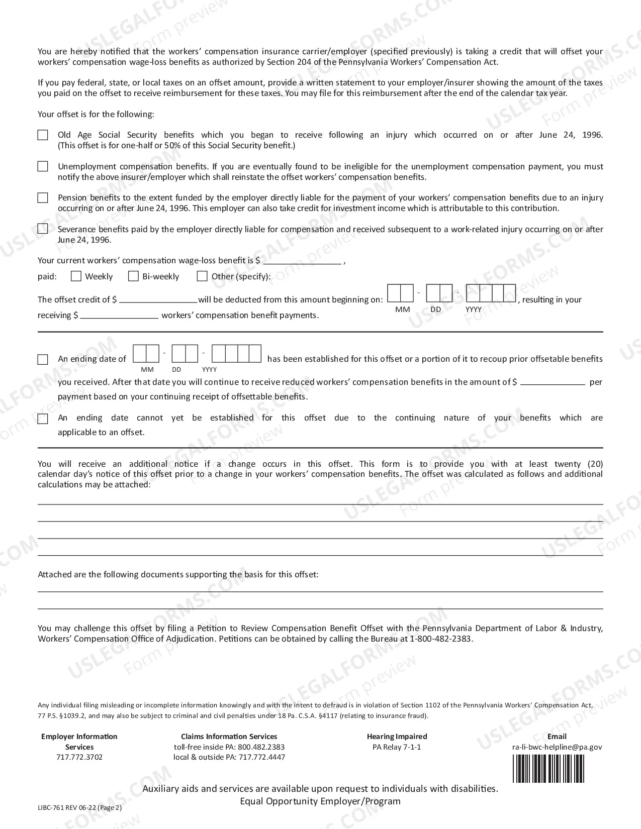 Preview Notice of Workers Compensation Benefit Offset