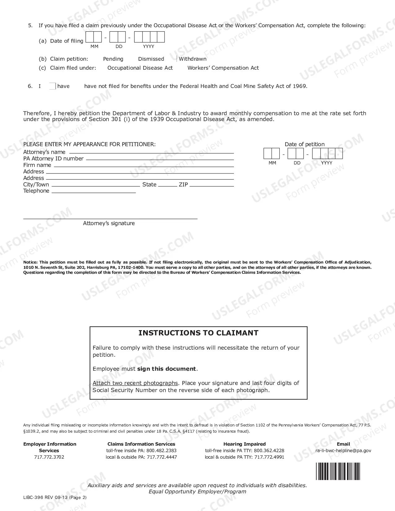 Preview Occupational Disease Claim Petition