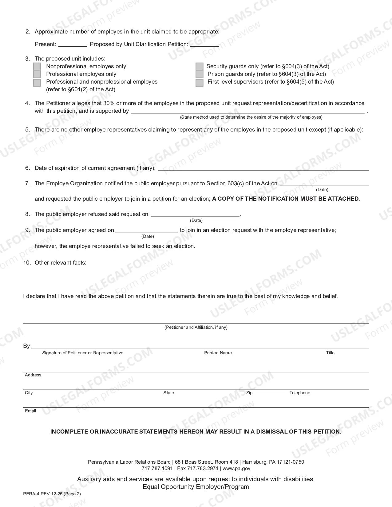 Preview Petition Under The Public Employee Relations Act