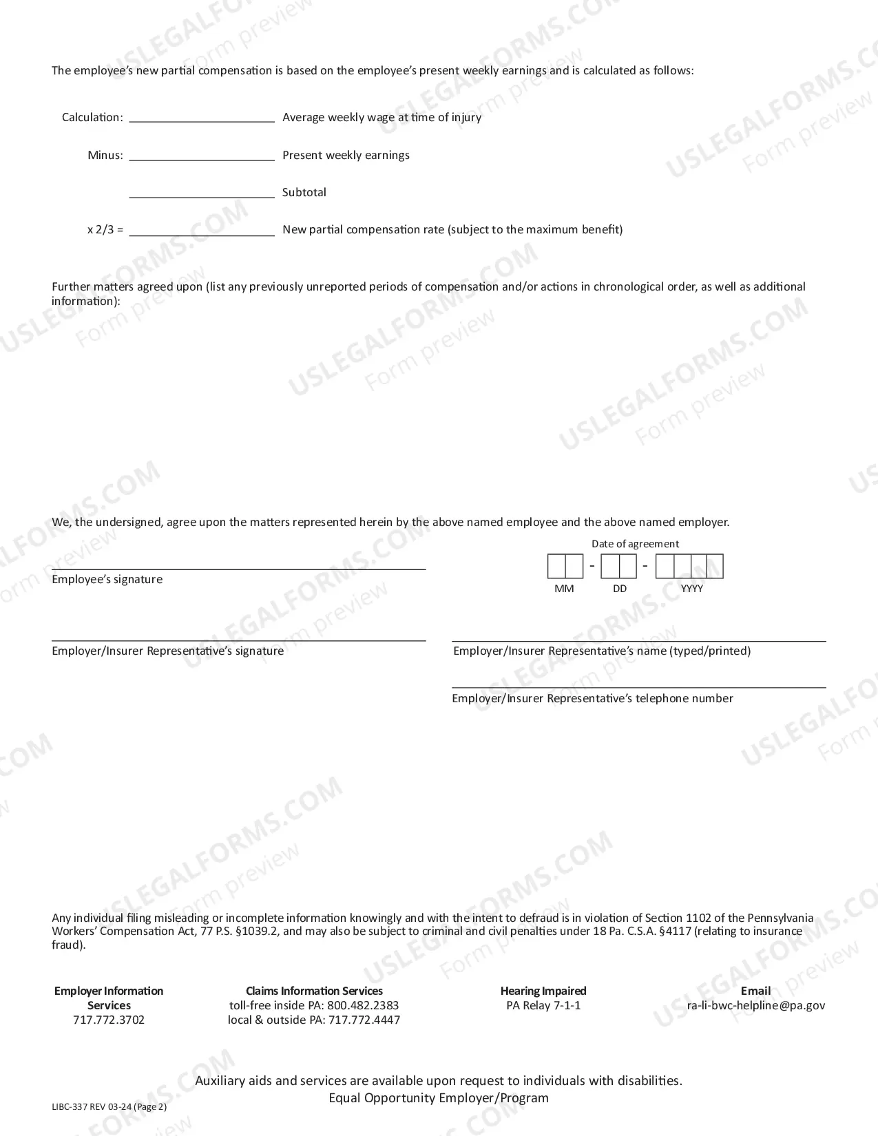 Preview Supplemental Agreement For Compensation For Disability Or Permanent Injury