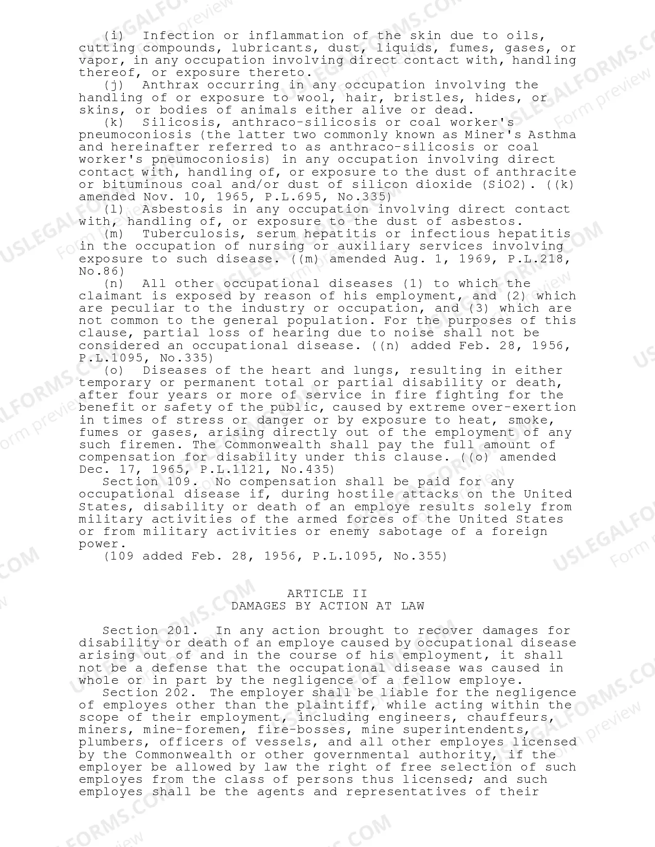 Preview Pennsylvania Occupational Disease Act