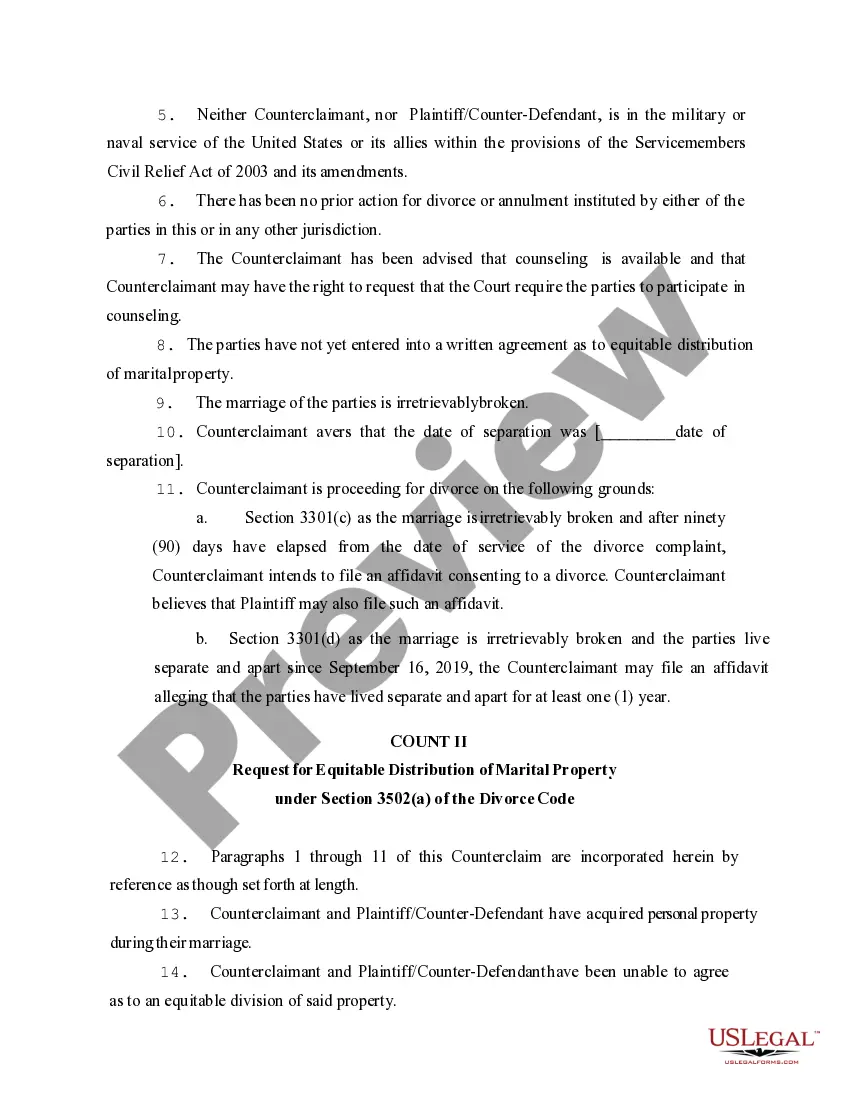 Preview Answer and Counterclaim to Complaint for Divorce