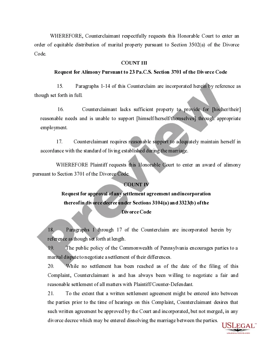 Preview Answer and Counterclaim to Complaint for Divorce