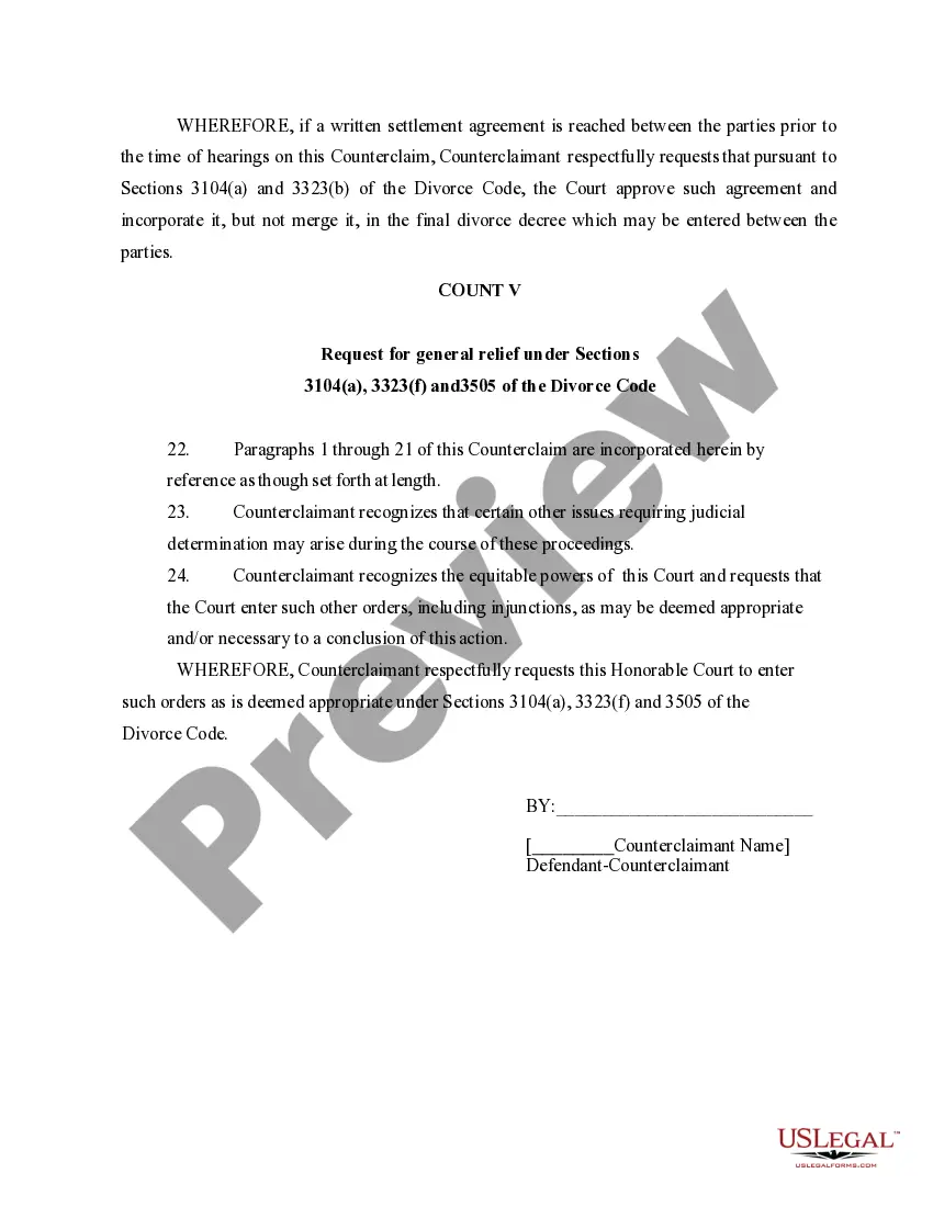 Preview Answer and Counterclaim to Complaint for Divorce