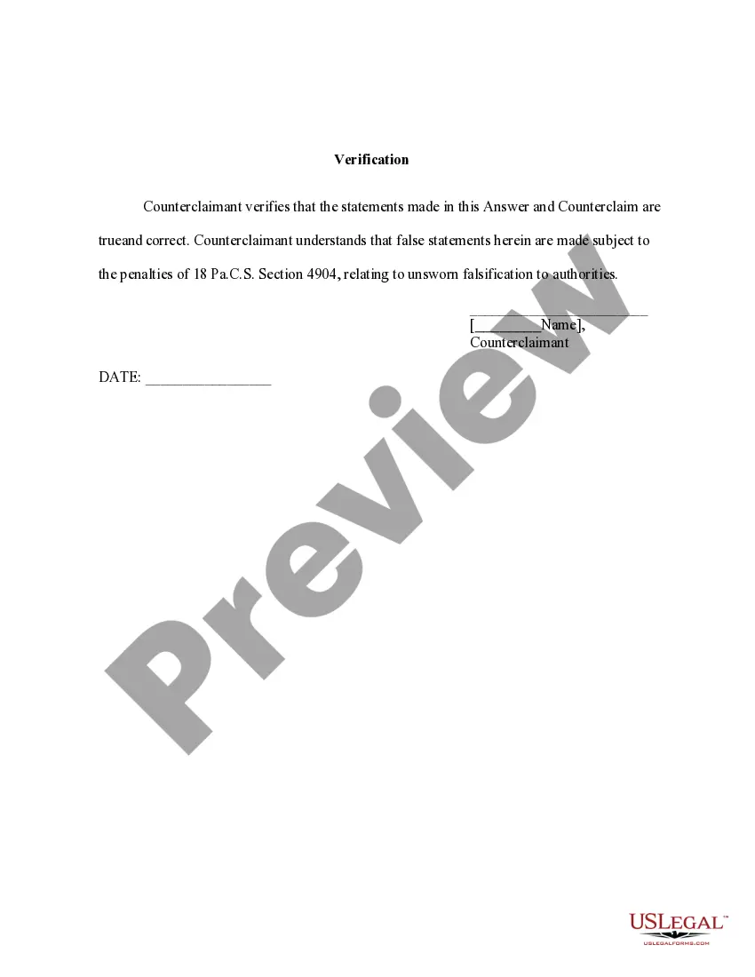 Preview Answer and Counterclaim to Complaint for Divorce