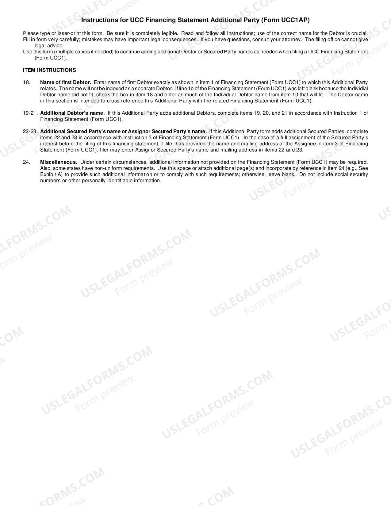 Preview Pennsylvania UCC1 Financing Statement Additional Party