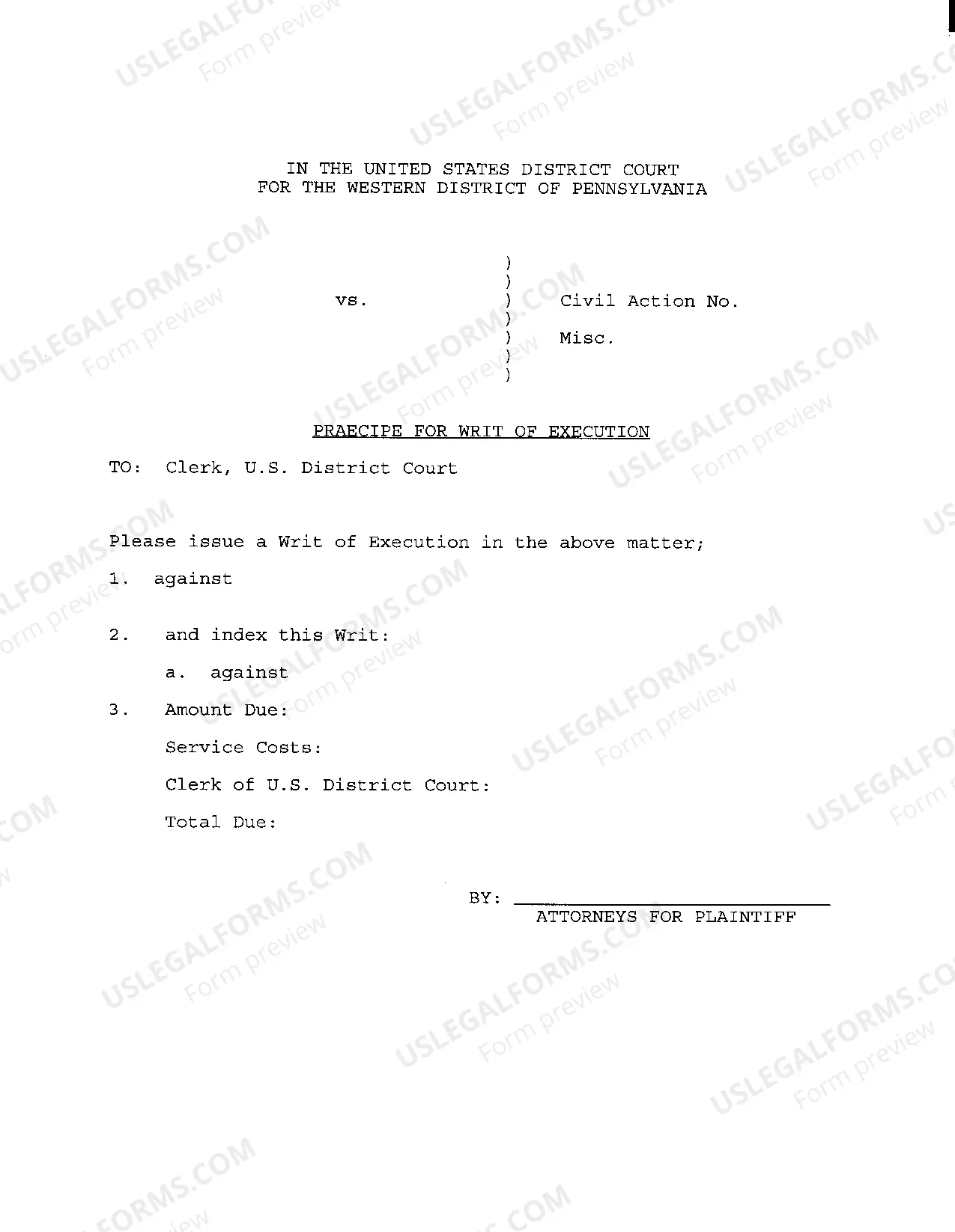 Preview Writ of Execution for Garnishment