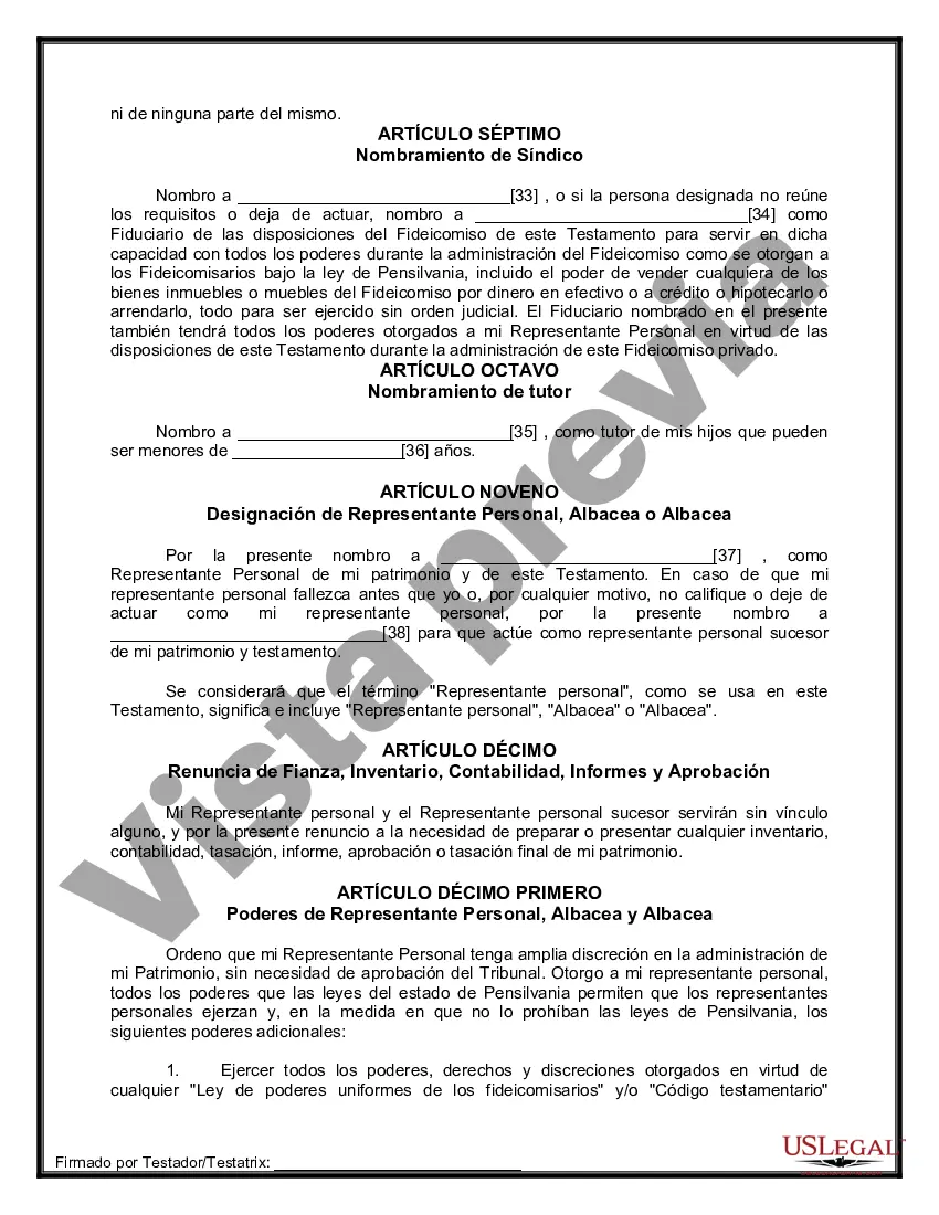 Preview Formulario Legal de Última Voluntad y Testamento para una Persona Soltera con Hijos Menores