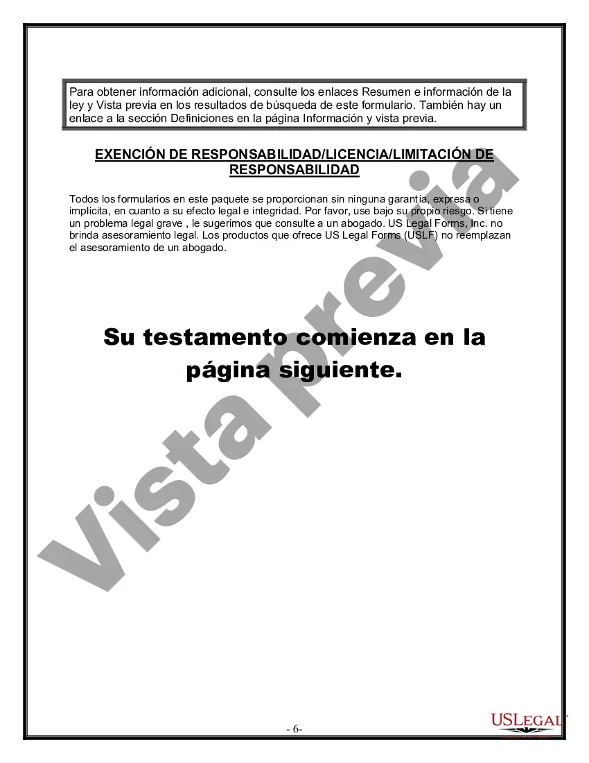 Preview Formulario Legal de Última Voluntad y Testamento para una Persona Soltera con Hijos Menores
