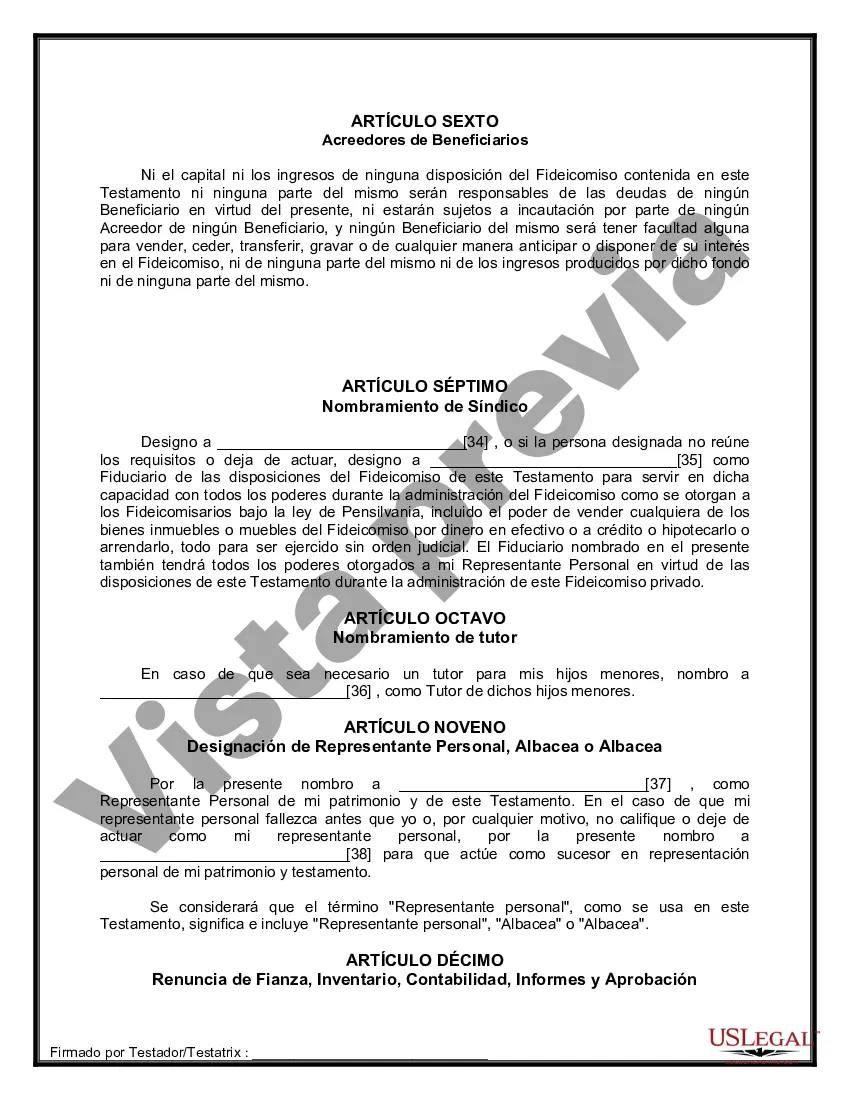 Preview Formulario de última voluntad y testamento legal para personas divorciadas que no se han vuelto a casar con hijos menores