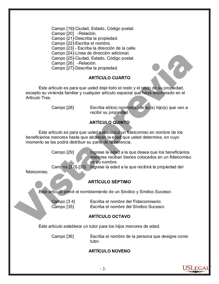 Preview Formulario de última voluntad y testamento legal para personas divorciadas que no se han vuelto a casar con hijos menores