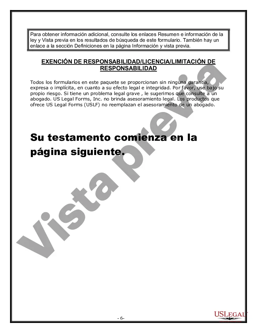 Preview Formulario de última voluntad y testamento legal para personas divorciadas que no se han vuelto a casar con hijos menores