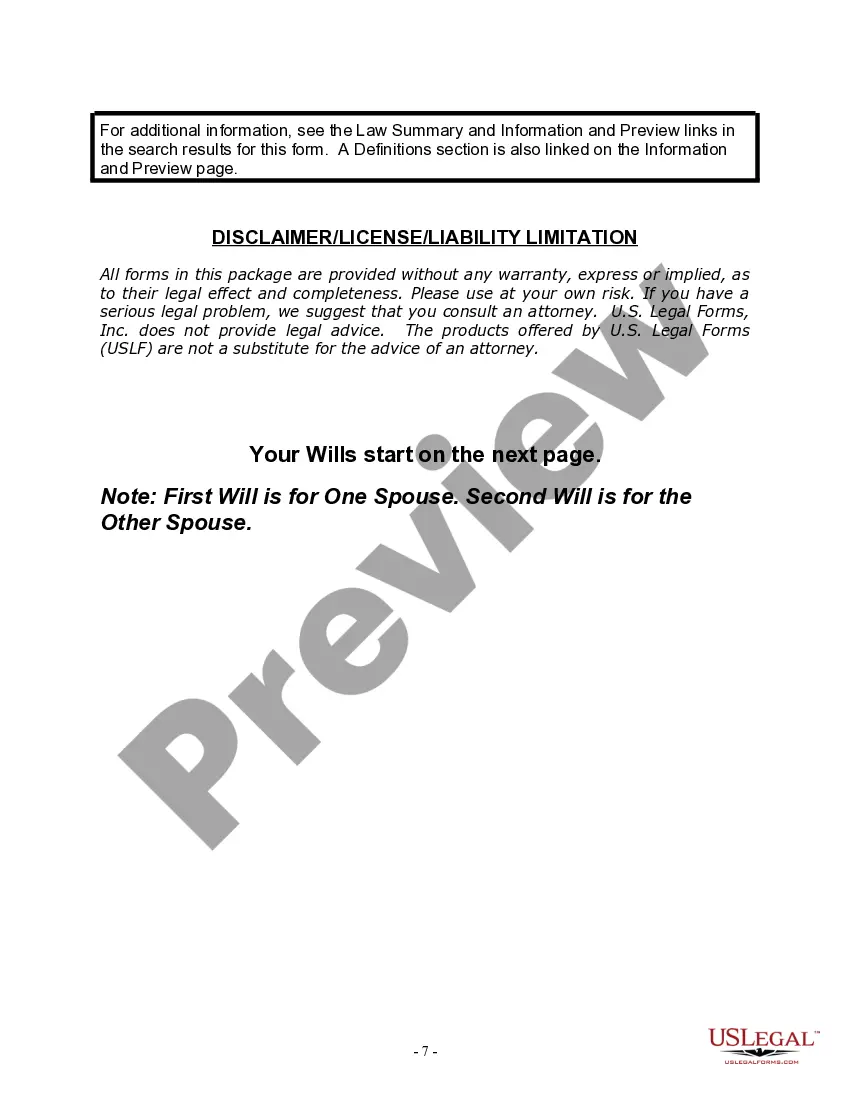 Preview Mutual Wills Package with Last Wills and Testaments for Married Couple with Minor Children