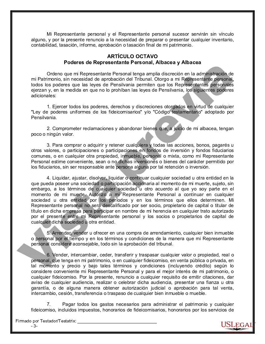 Preview Formulario de última voluntad legal para una viuda o viudo sin hijos