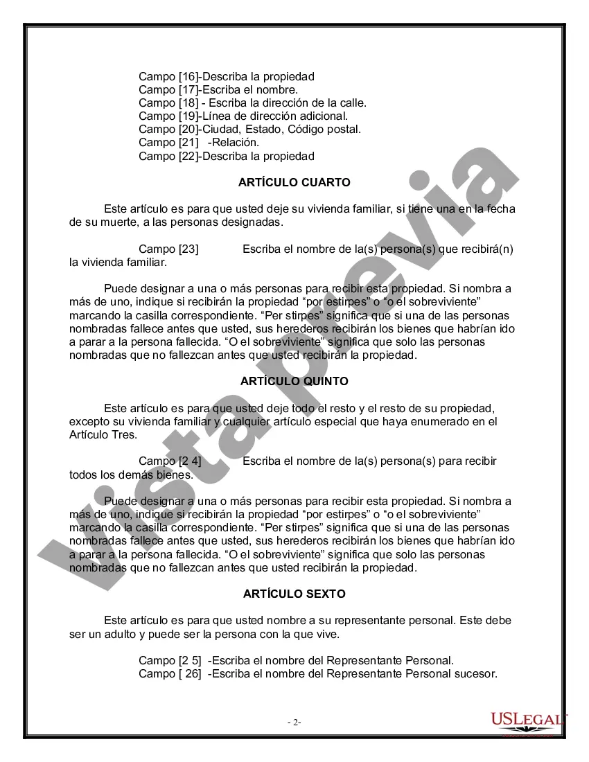 Preview Formulario de última voluntad legal para una viuda o viudo sin hijos