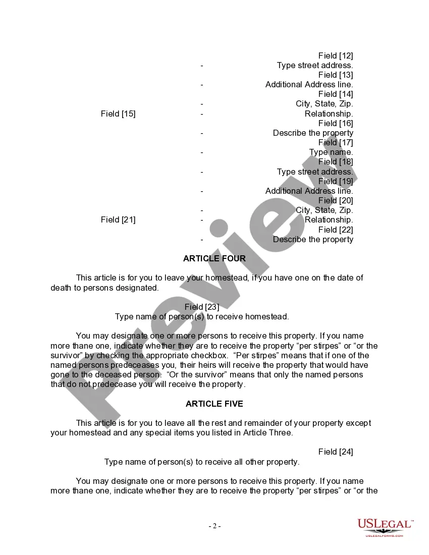 Preview Last Will for a Widow or Widower with no Children