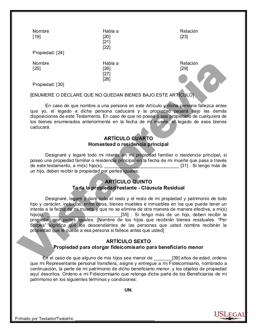 Preview Formulario Legal de Última Voluntad y Testamento para una Viuda o Viudo con Hijos Adultos y Menores